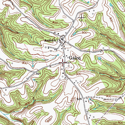 Topographic Map of Galen, TN