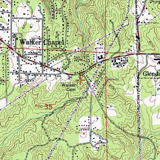 Topographic Map of Walkers Chapel Cemetery, AL