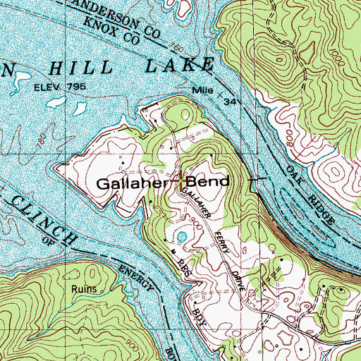 Topographic Map of Gallaher Bend, TN