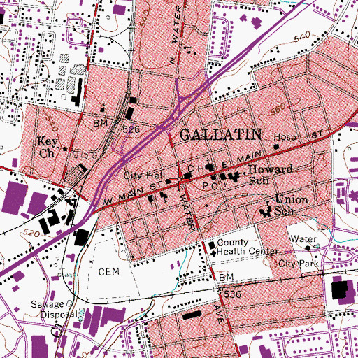 Topographic Map of Gallatin, TN