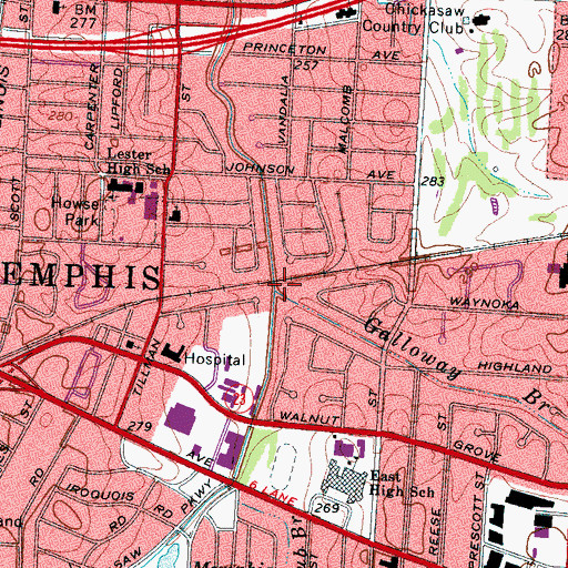 Topographic Map of Galloway Branch, TN