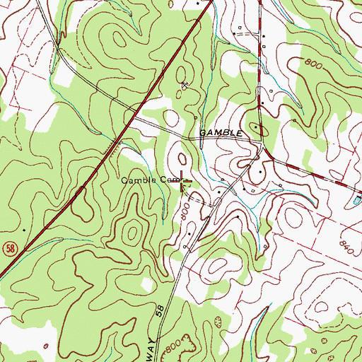 Topographic Map of Gamble Cemetery, TN