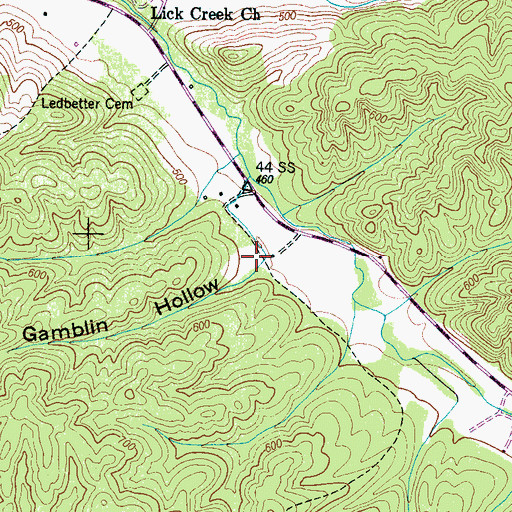 Topographic Map of Gamblin Hollow, TN