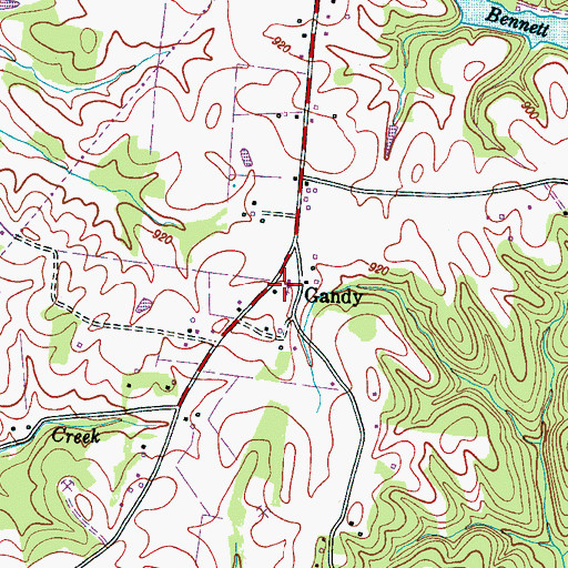 Topographic Map of Gandy, TN