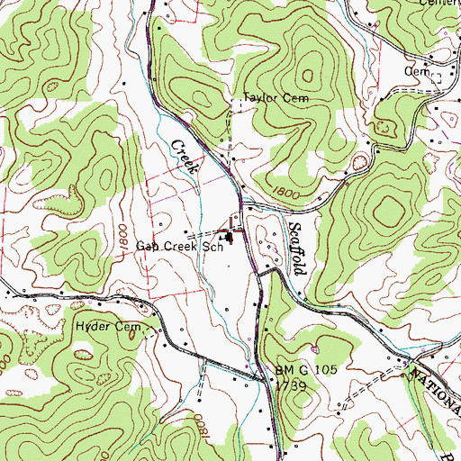 Topographic Map of Gap Creek School, TN