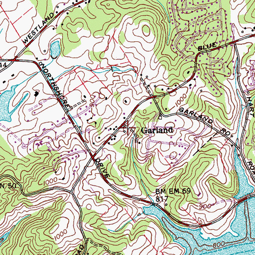 Topographic Map of Garland, TN