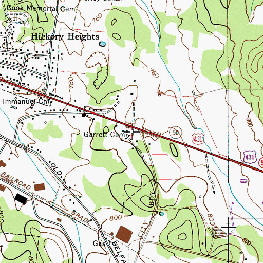 Topographic Map of Garrett Cemetery, TN