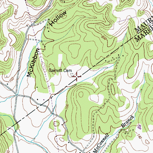 Topographic Map of Garrett Cemetery, TN