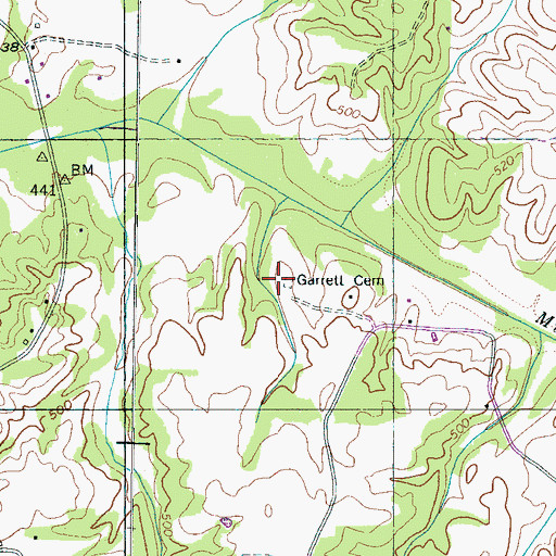 Topographic Map of Garrett Cemetery, TN
