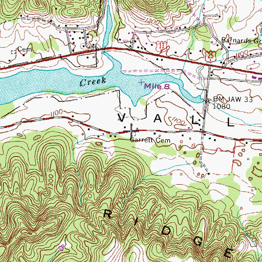 Topographic Map of Garrett Cemetery, TN