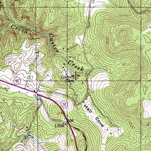 Topographic Map of Garrett Cemetery, TN