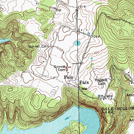 Topographic Map of Garrett Cemetery, TN