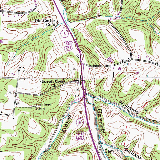 Topographic Map of Garrett Creek Church, TN