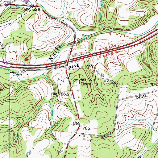 Topographic Map of Garton Cemetery, TN