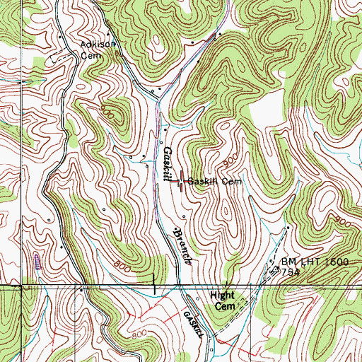 Topographic Map of Gaskill Cemetery, TN