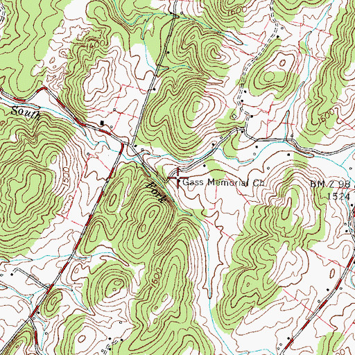 Topographic Map of Gass Memorial Church, TN