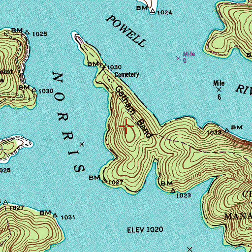 Topographic Map of Gatham Bend, TN