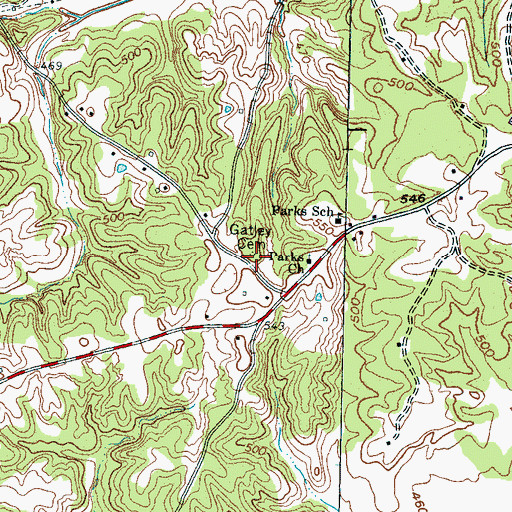 Topographic Map of Gatley Cemetery, TN