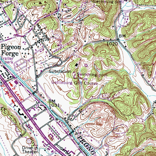 Topographic Map of Gatlinburg Golf Course, TN
