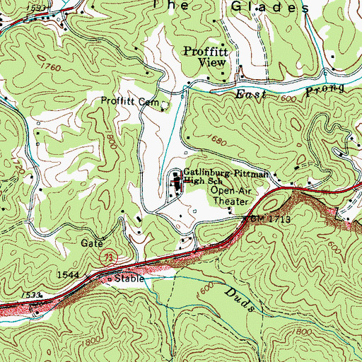 Topographic Map of Gatlinburg-Pittman High School, TN