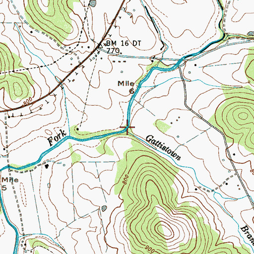 Topographic Map of Gattistown Branch, TN