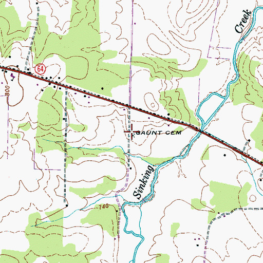 Topographic Map of Gaunt Cemetery, TN