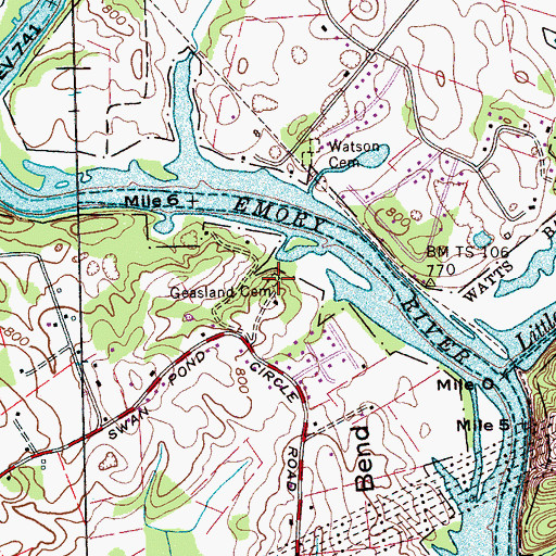 Topographic Map of Geasland Cemetery, TN