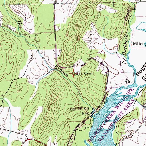 Topographic Map of Gee Cemetery, TN