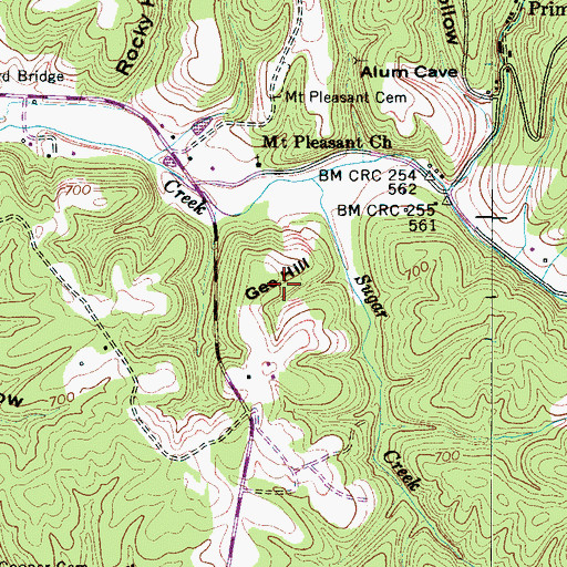 Topographic Map of Gee Hill, TN