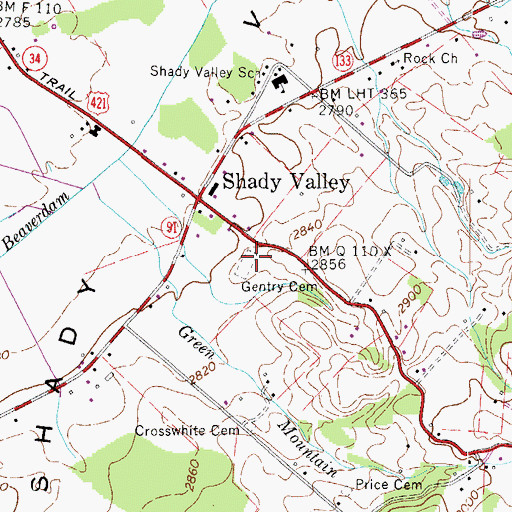 Topographic Map of Gentry Cemetery, TN