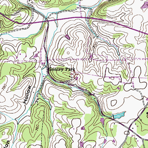Topographic Map of Gentry Park, TN