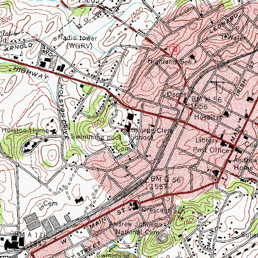 Topographic Map of George Clem School, TN
