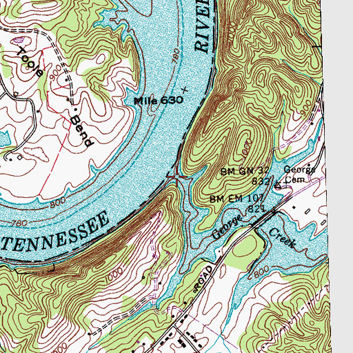 Topographic Map of George Creek, TN