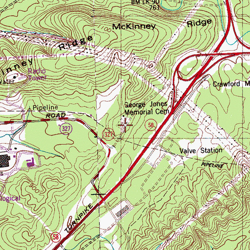 Topographic Map of George Jones Memorial Church, TN