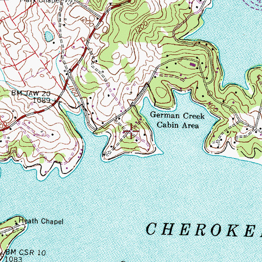 Topographic Map of German Creek Cabin Area, TN