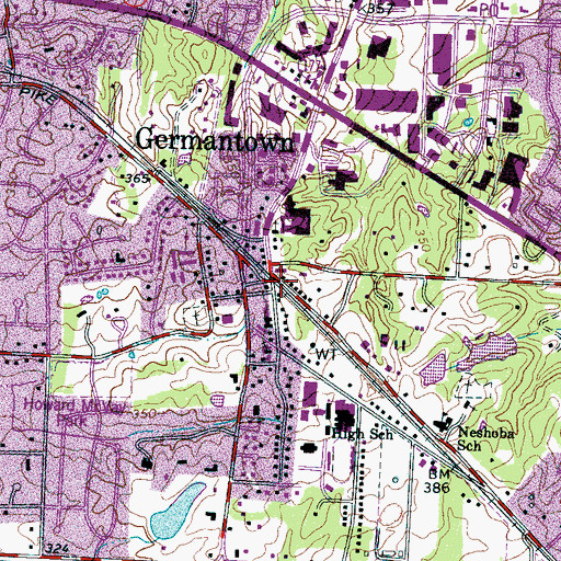Topographic Map of Germantown, TN