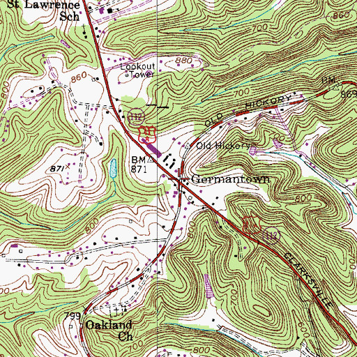 Topographic Map of Germantown, TN
