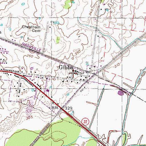 Topographic Map of Gibbs, TN