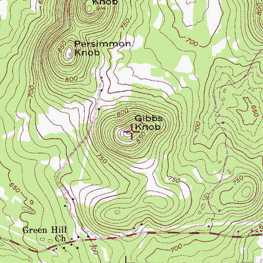 Topographic Map of Gibbs Knob, TN