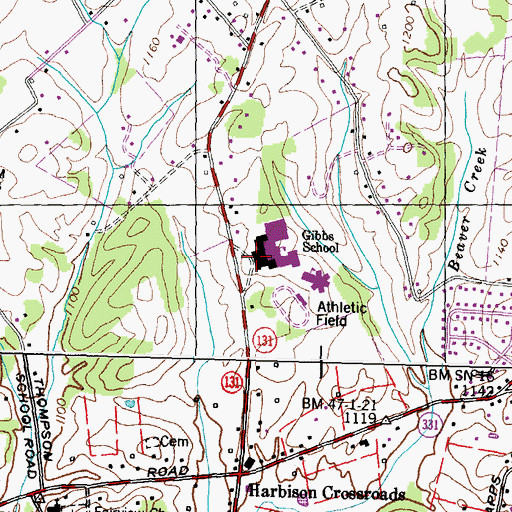 Topographic Map of Gibbs School, TN