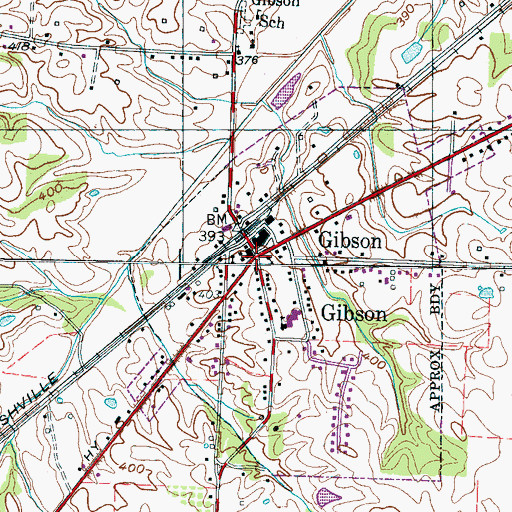 Topographic Map of Gibson, TN