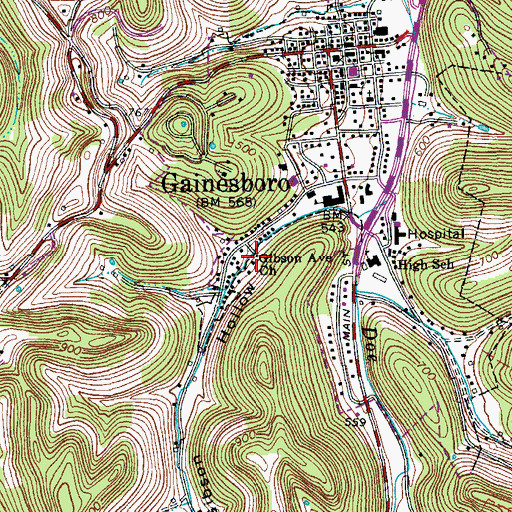 Topographic Map of Gibson Avenue Church, TN
