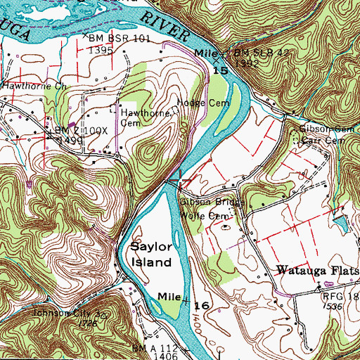 Topographic Map of Gibson Bridge, TN