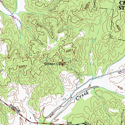 Topographic Map of Gibson Cemetery, TN