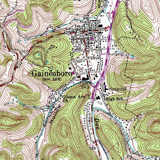 Topographic Map of Gibson Hollow, TN