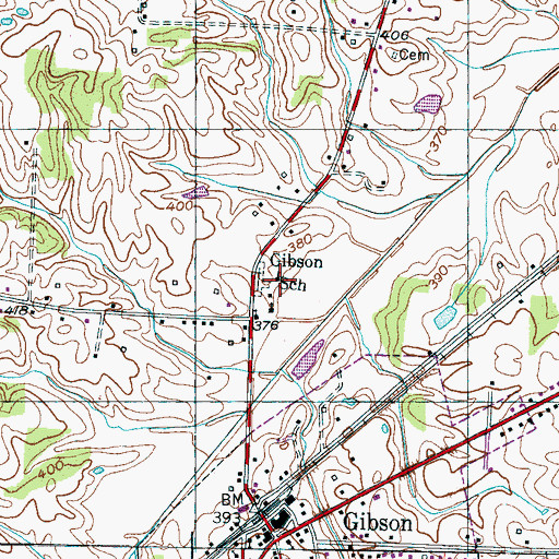 Topographic Map of Gibson School, TN