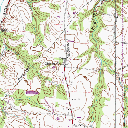 Topographic Map of Gideon Church, TN