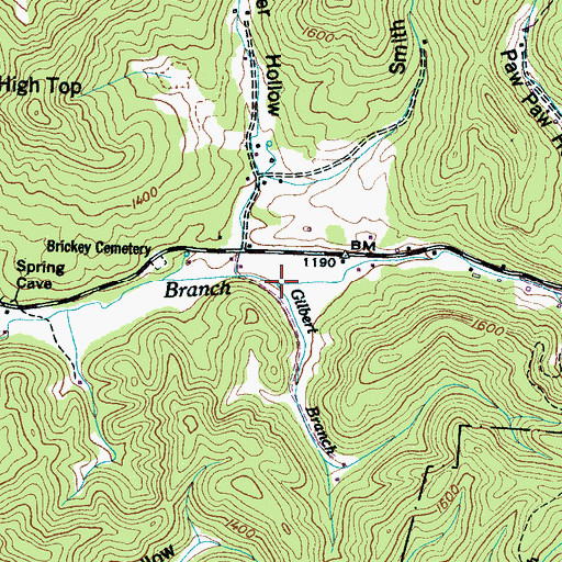 Topographic Map of Gilbert Branch, TN