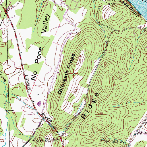Topographic Map of Gilbreath Ridge, TN