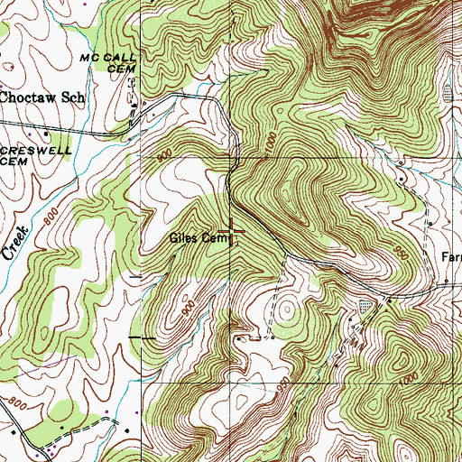 Topographic Map of Giles Cemetery, TN
